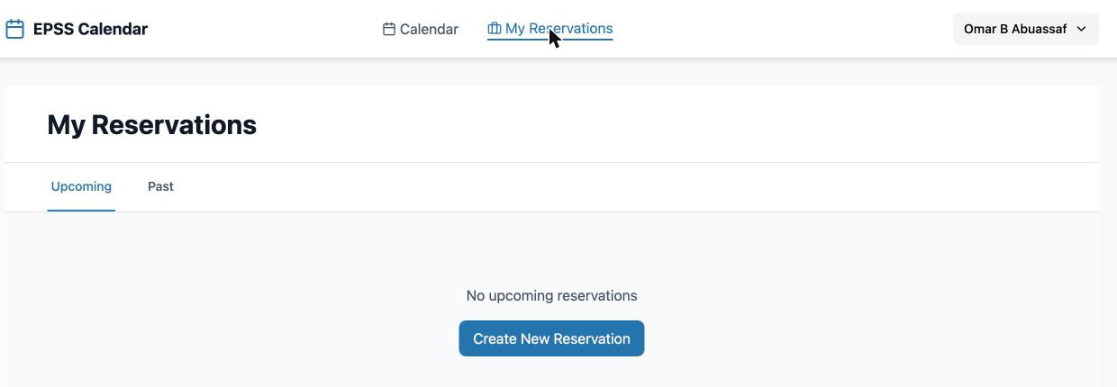 My Reservations page with Create New Reservation button