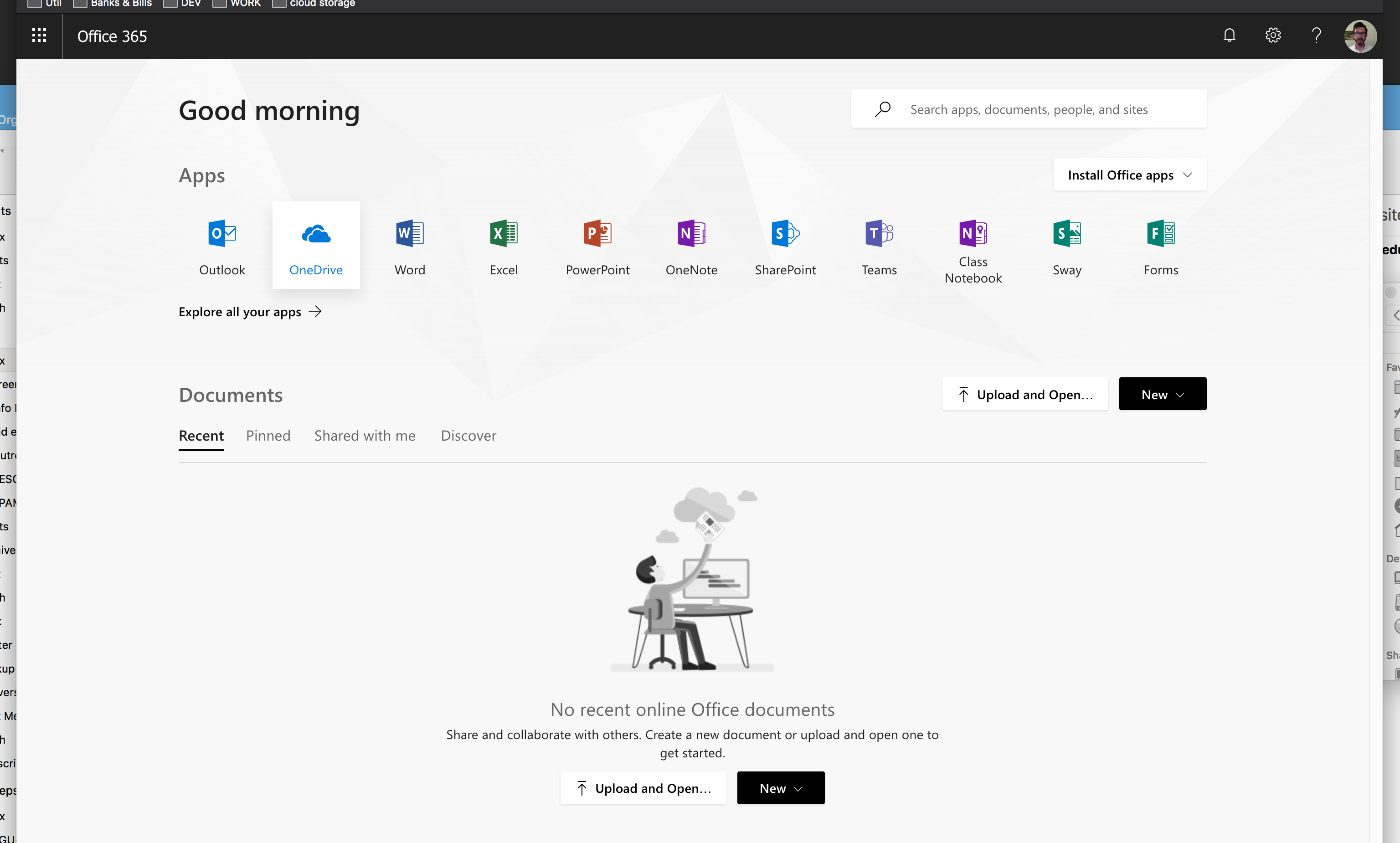 Office apps on the portal home screen