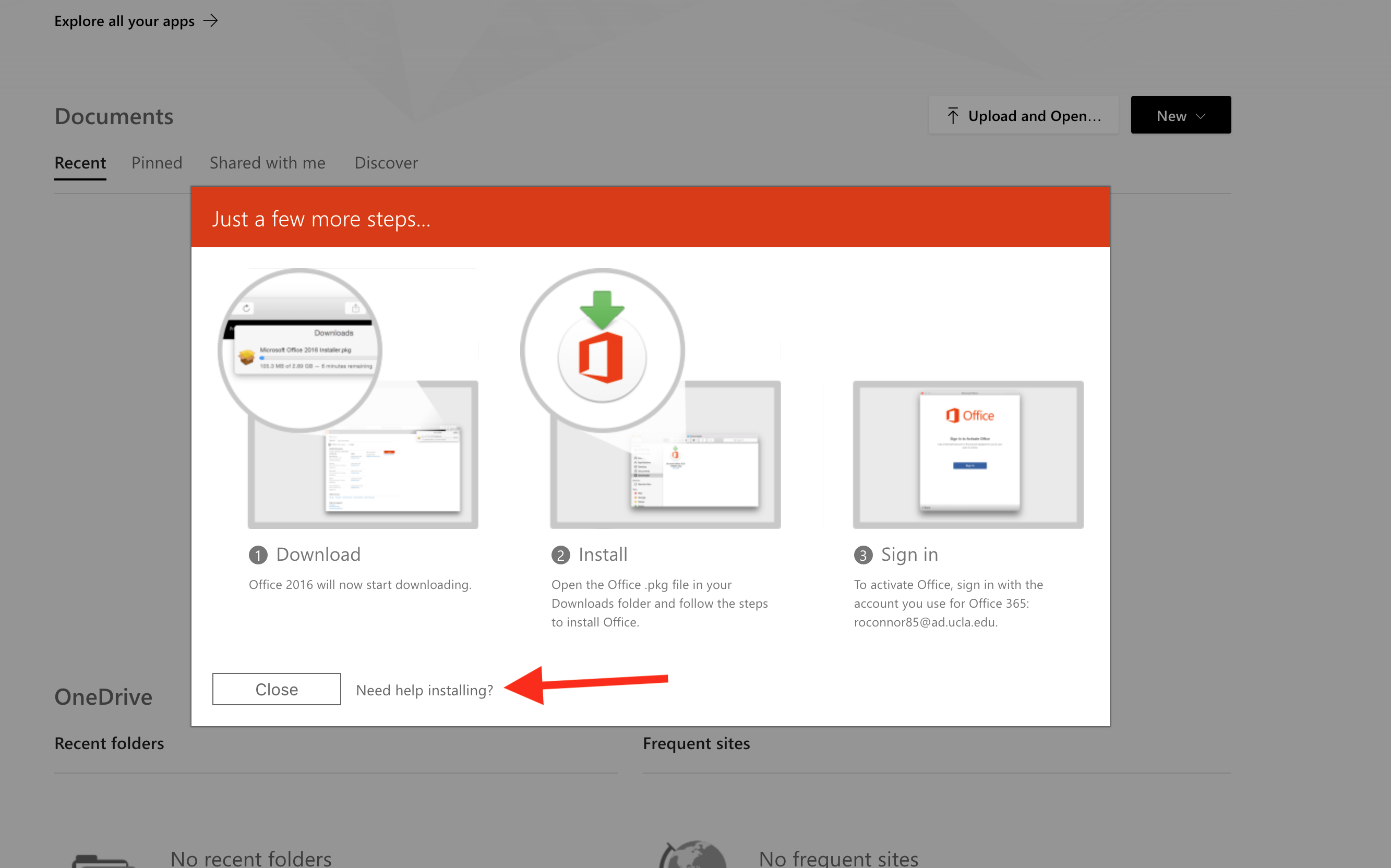 Download prompt with installation help link